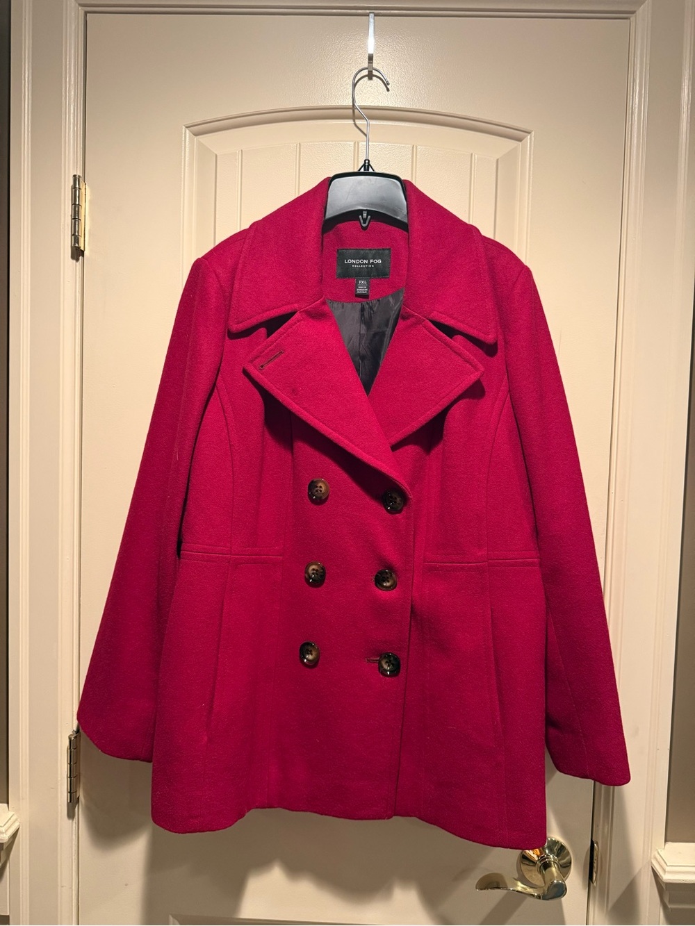 London Fog Women's Fuchsia Double-Breasted Peacoat
